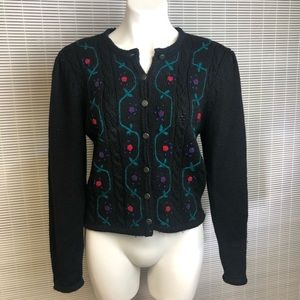 Back Floral Vine Snap Knit Cardigan Sweater
